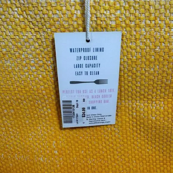 Yellow Ombré Zipper Top Insulated Cooler Tote Large Shoulder Bag Lunch Groceries - Picture 5 of 7